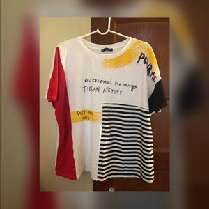 Plus Mixed Print Colorblock Tee